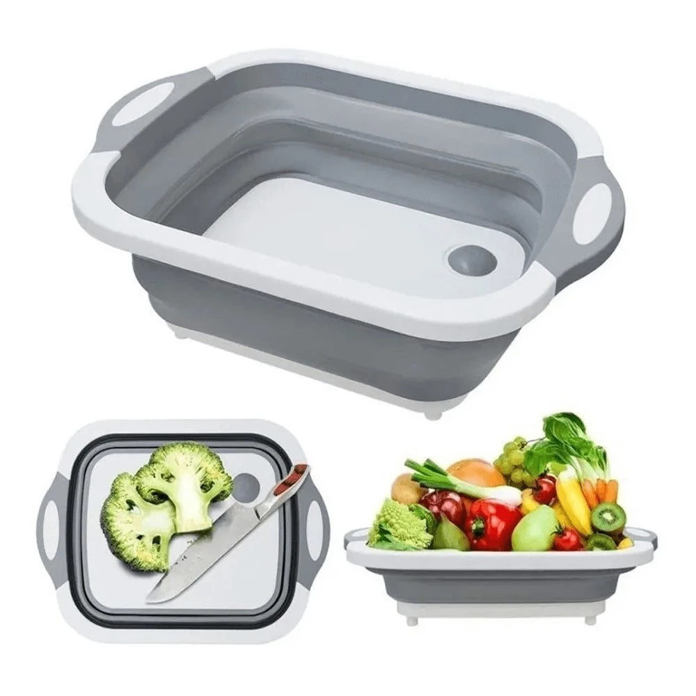 Scorredor Tábua 3 em 1 Dobrável de Silicone  Retrátil, Multifuncional para Lavar, Cortar e Escorrer