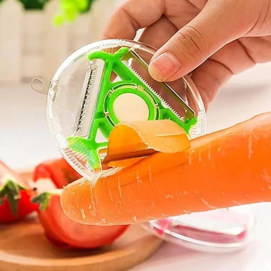 Descascador de Frutas e Legumes Cozinha Spin 360° Ralador Queijo 3 Lâminas