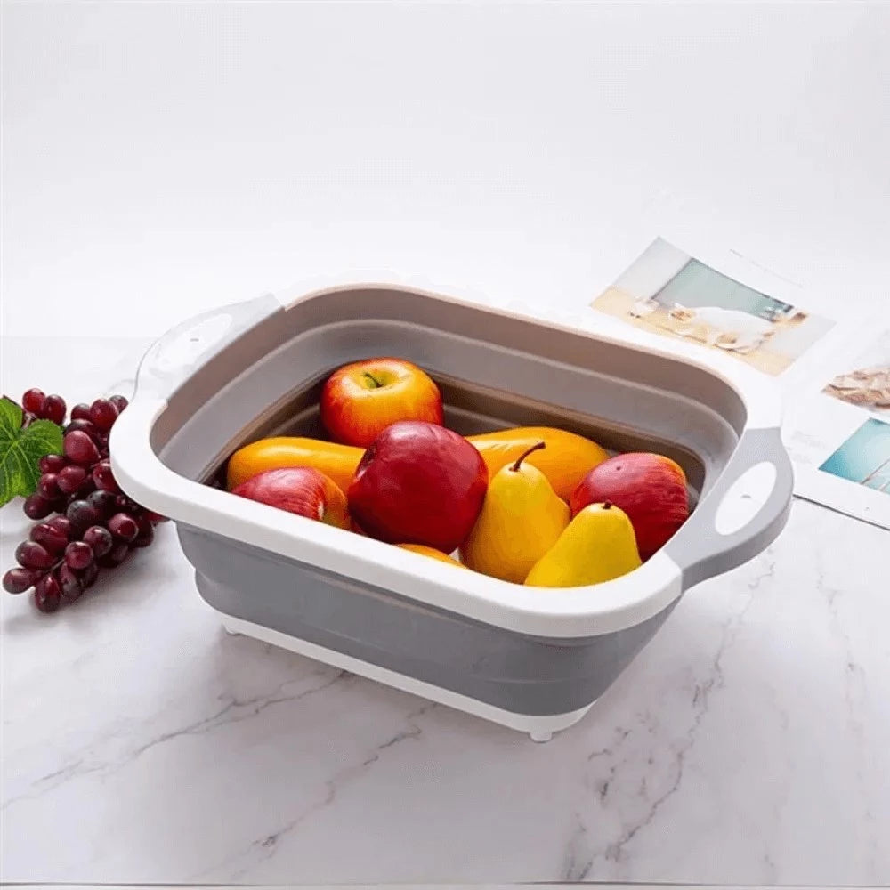 Scorredor Tábua 3 em 1 Dobrável de Silicone  Retrátil, Multifuncional para Lavar, Cortar e Escorrer