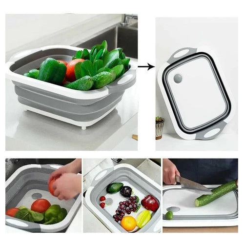 Scorredor Tábua 3 em 1 Dobrável de Silicone  Retrátil, Multifuncional para Lavar, Cortar e Escorrer