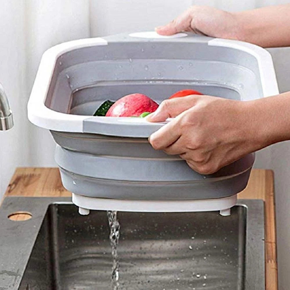 Scorredor Tábua 3 em 1 Dobrável de Silicone  Retrátil, Multifuncional para Lavar, Cortar e Escorrer