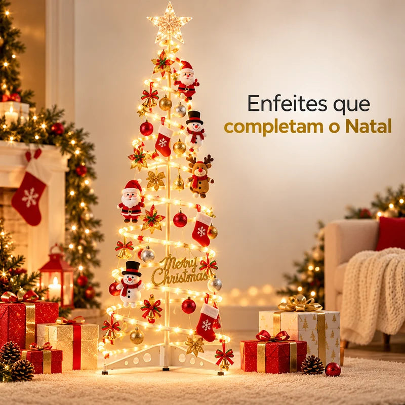 Árvore de Natal da Vovó Lúcia 1,8m – Espiral com LED, Decoração Completa e Iluminação
