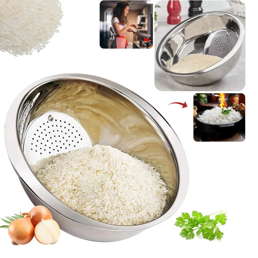 Escorredor de Arroz Inox Lava Alimentos Multiuso Frutas, Legumes e Saladas