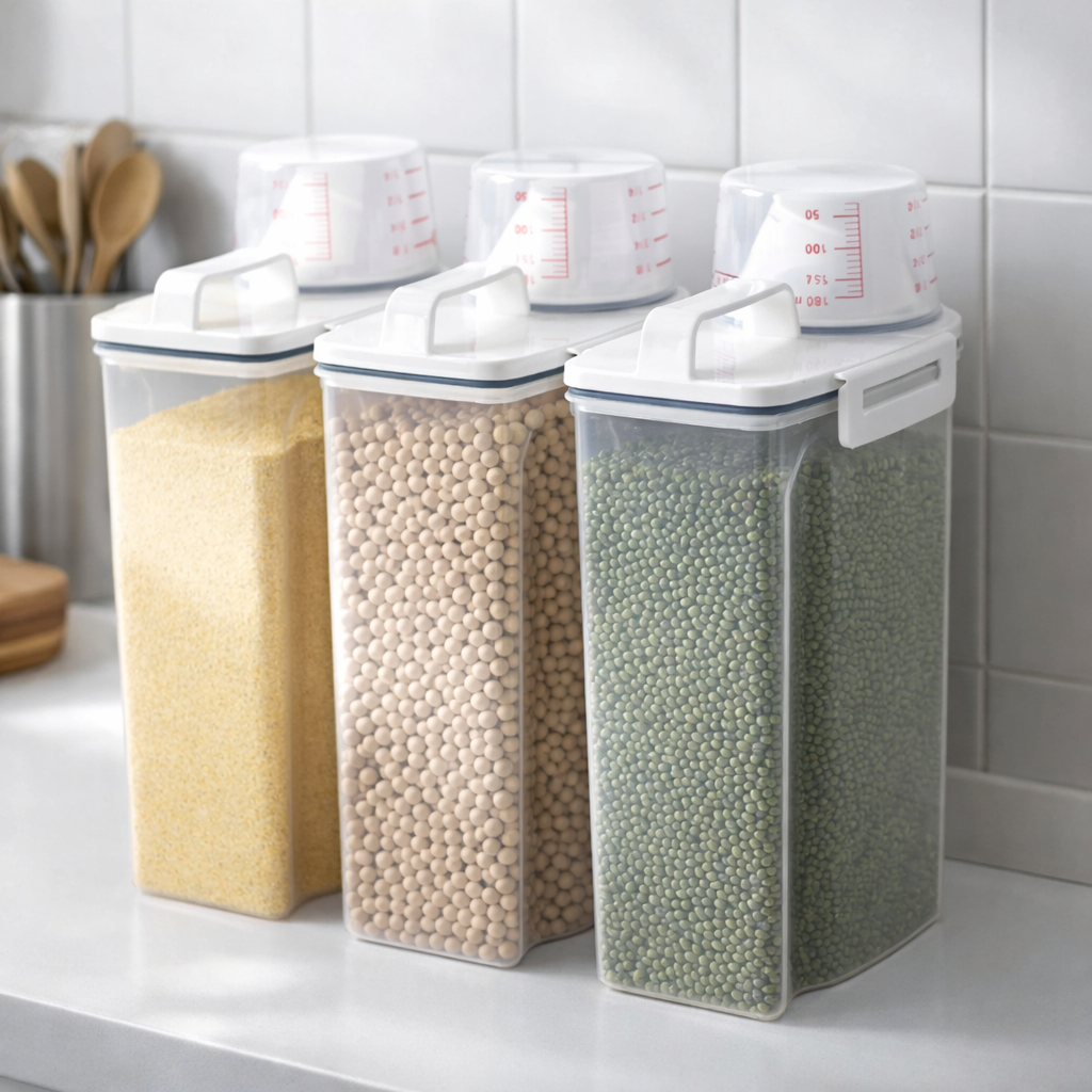 Potes Herméticos com Copo Medidor  Organização Profissional para Seus Mantimentos