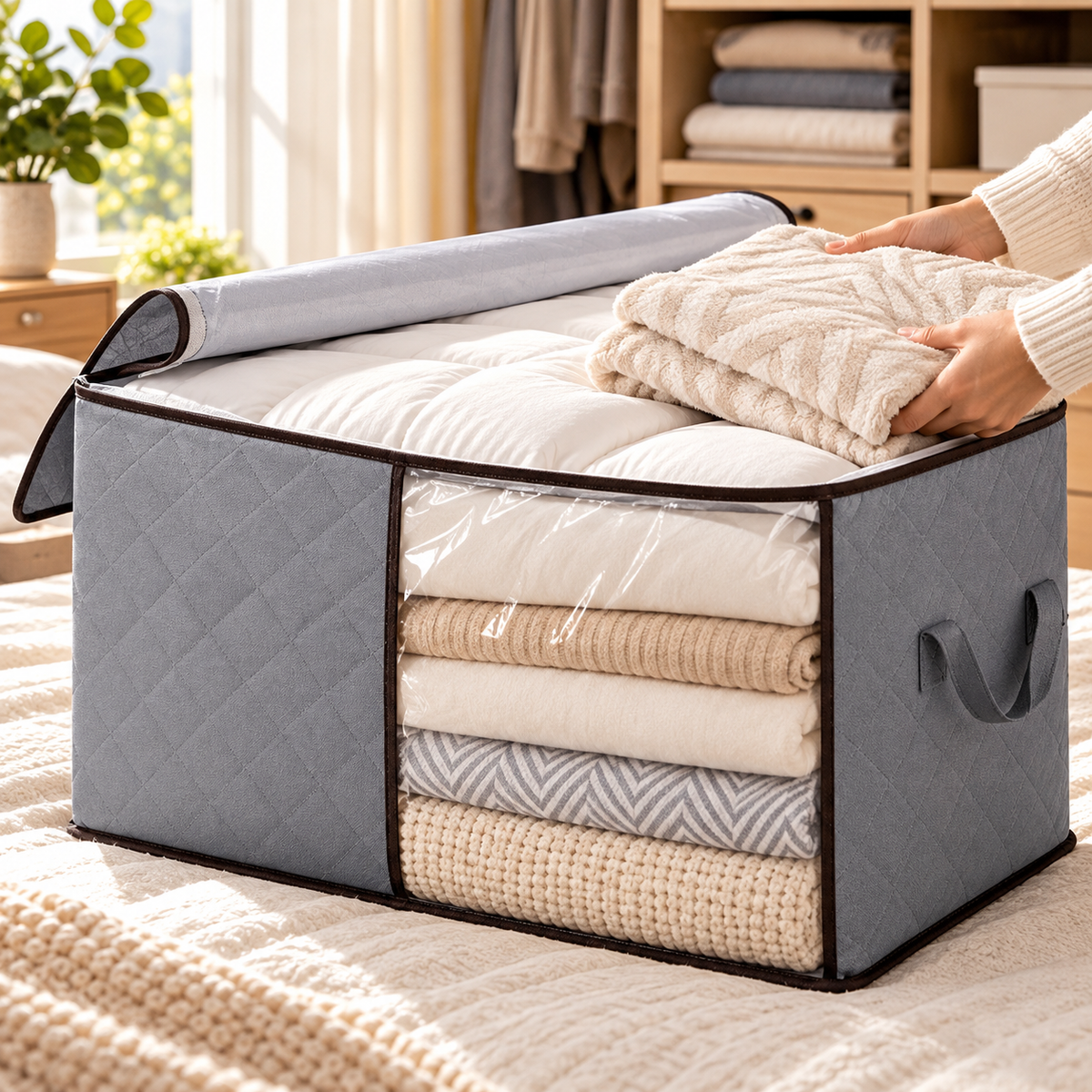 OrganizaBox - Caixa Organizadora Para Roupas de Cama Anti-Mofo e Poeira