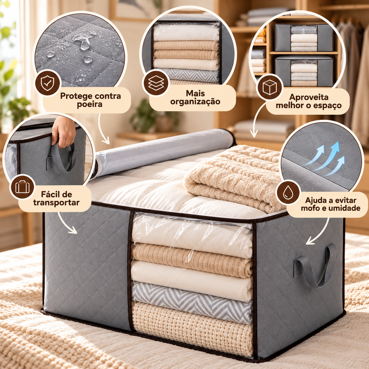 OrganizaBox - Caixa Organizadora Para Roupas de Cama Anti-Mofo e Poeira