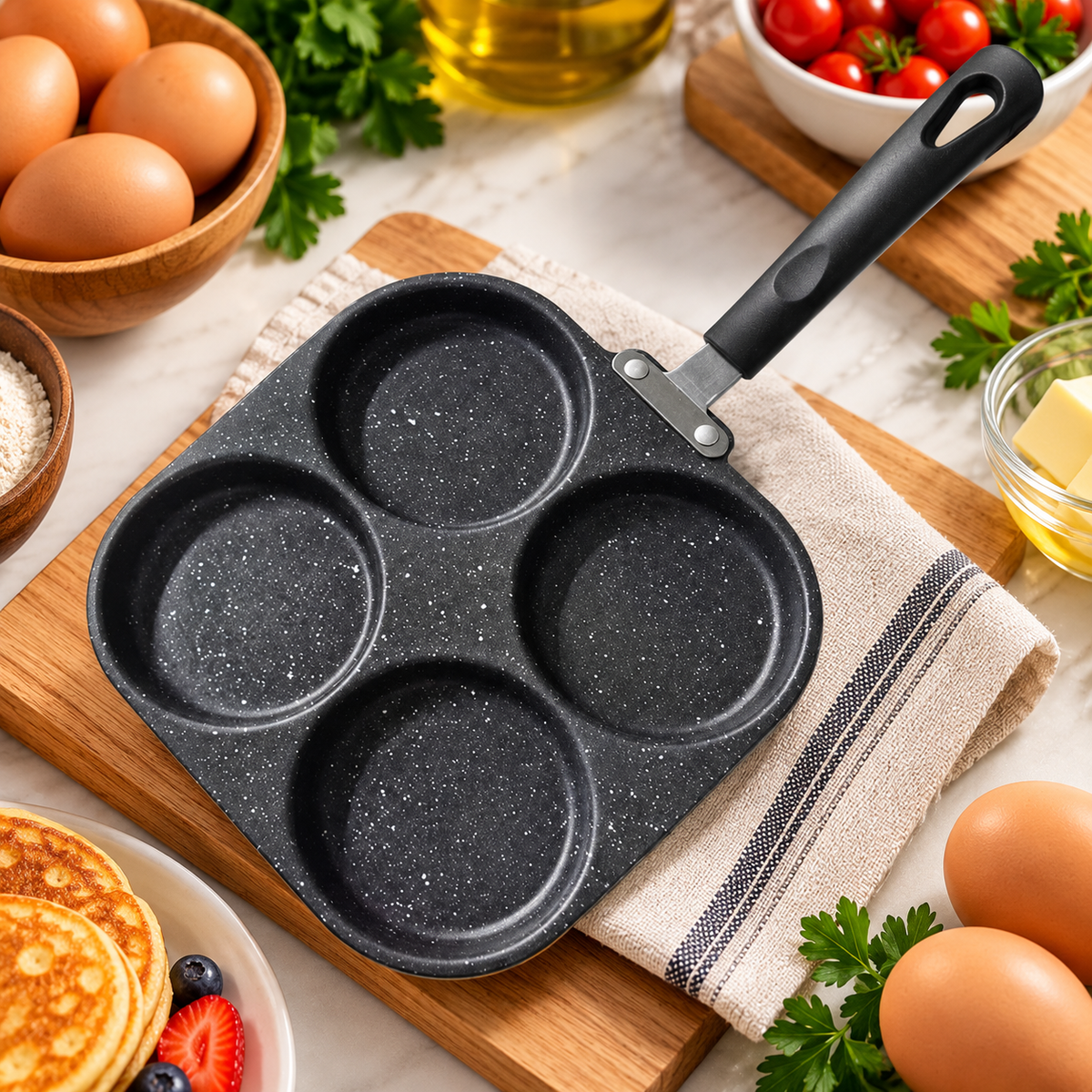 OmeLux – Frigideira Coreana 4 Ovos Revestimento de Pedra Antiaderente - Entrega Grátis