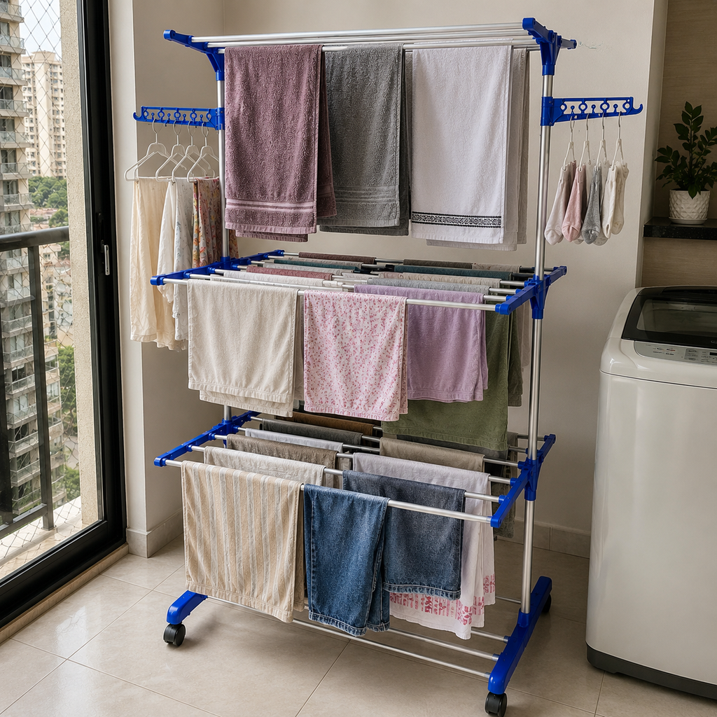DryFlex -  Varal 3 Andares Reforçado Com Rodinhas Dobrável Portátil - Entrega Grátis