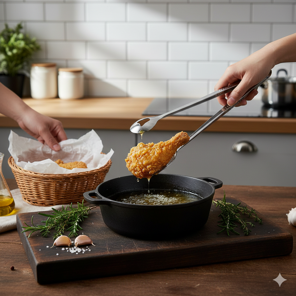 Pinça Escumadeira de Inox para Fritura com Pegador 28,5 cm Alta Resistência e Precisão