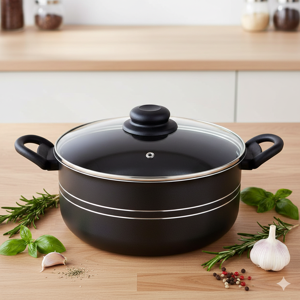 Caçarola Antiaderente Cereja/Preto com Tampa de Vidro