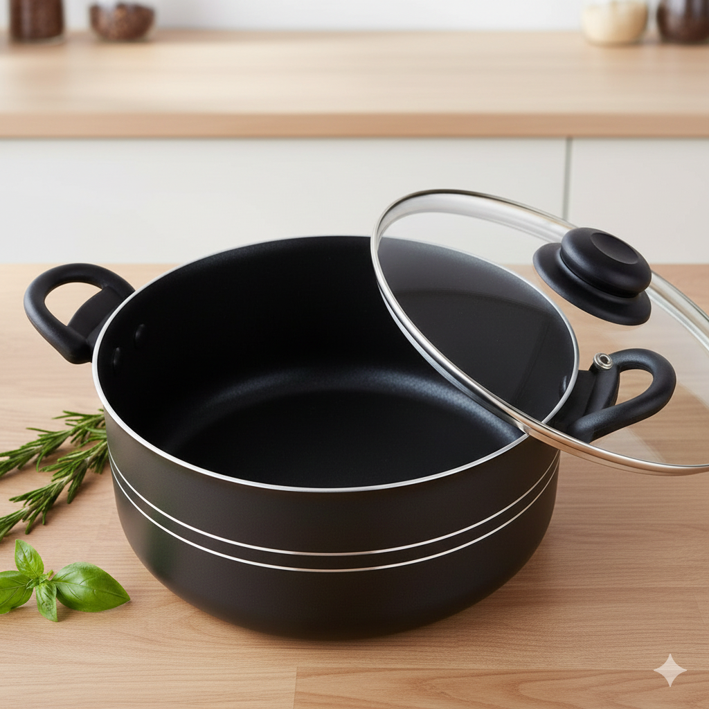 Caçarola Antiaderente Cereja/Preto com Tampa de Vidro