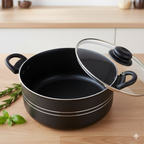 Caçarola Antiaderente Cereja/Preto com Tampa de Vidro