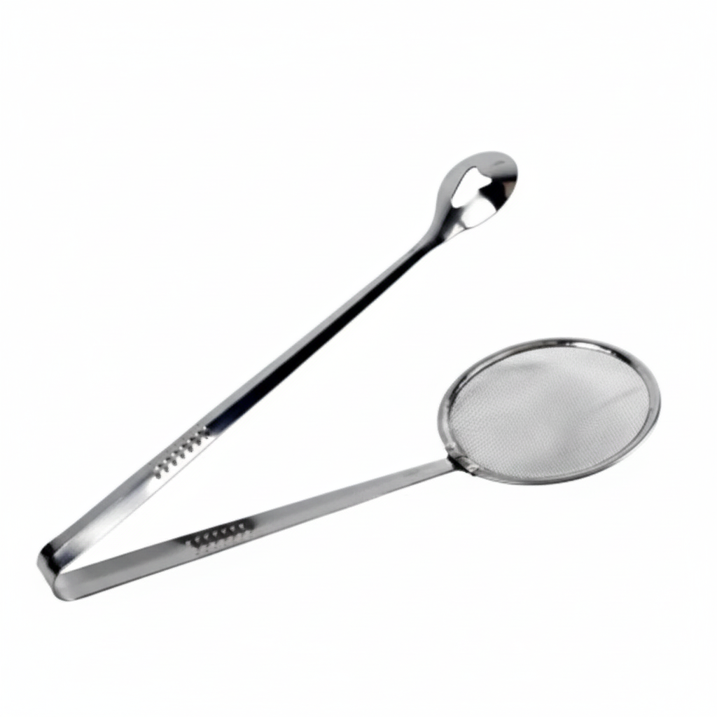 Pinça Escumadeira de Inox para Fritura com Pegador 28,5 cm Alta Resistência e Precisão