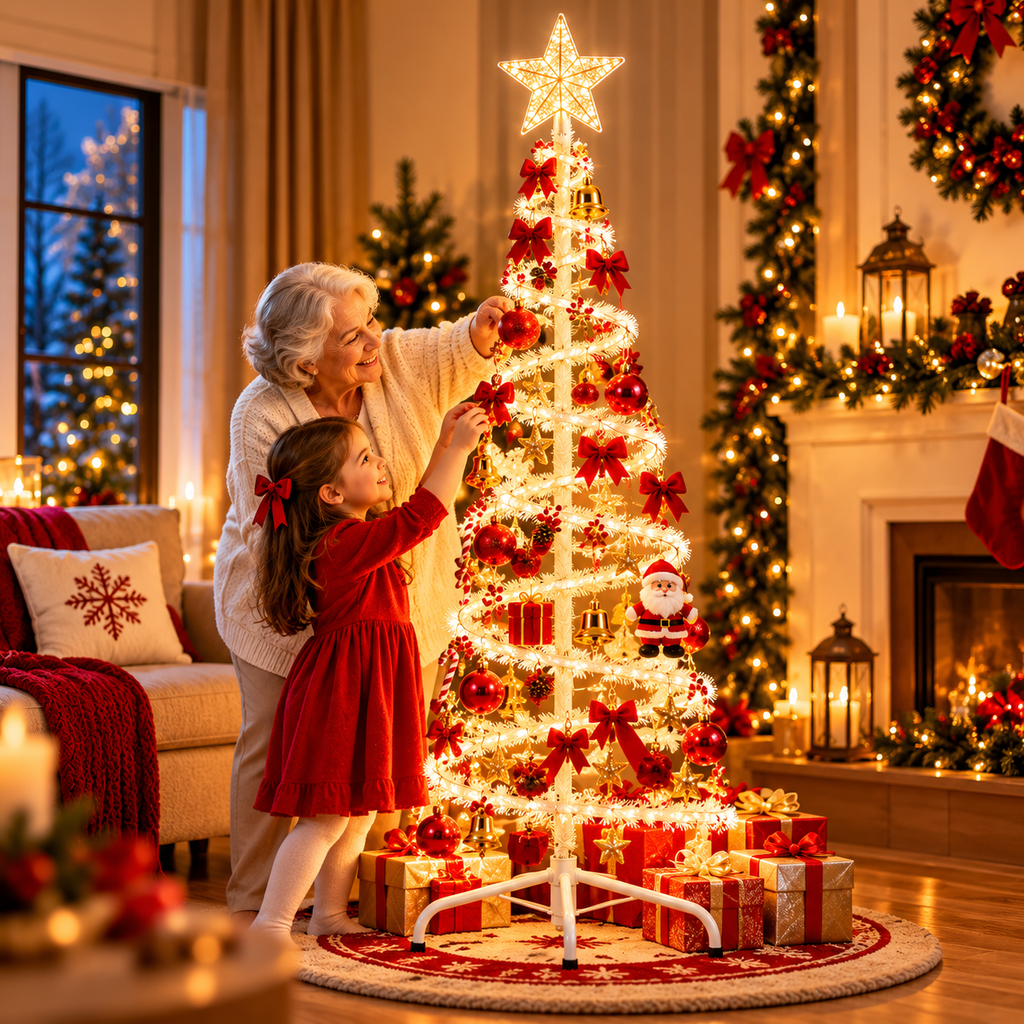 Árvore de Natal da Vovó Lúcia 1,8m – Espiral com LED, Decoração Completa e Iluminação