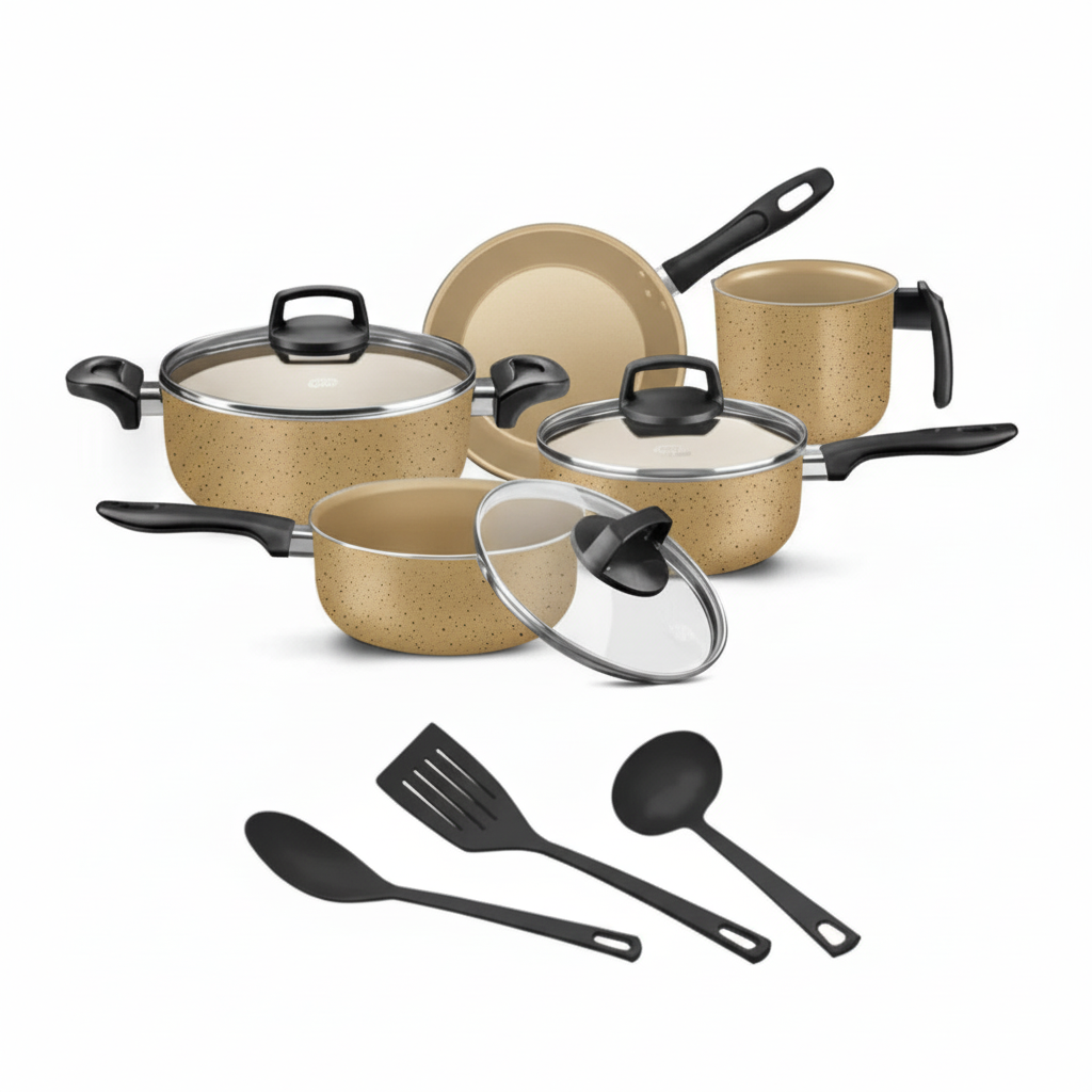 Jogo de Panelas 8 Peças Teflon Antiaderente Tampas de Vidro, Cozimento Rápido e Limpeza Fácil