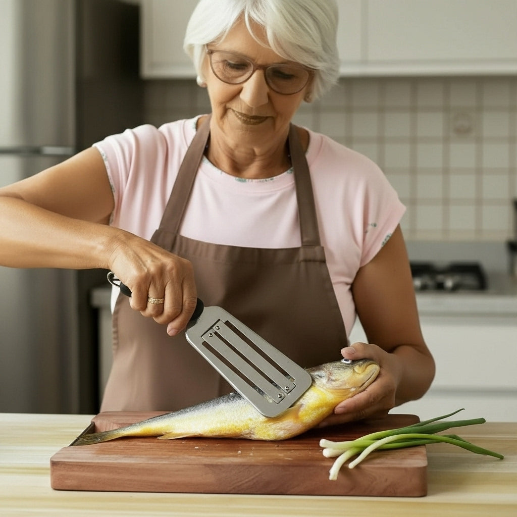 Chega de Sofrer com a Faca! Fatiador Duplo que Corta Vegetais e Peixes sem Esforço