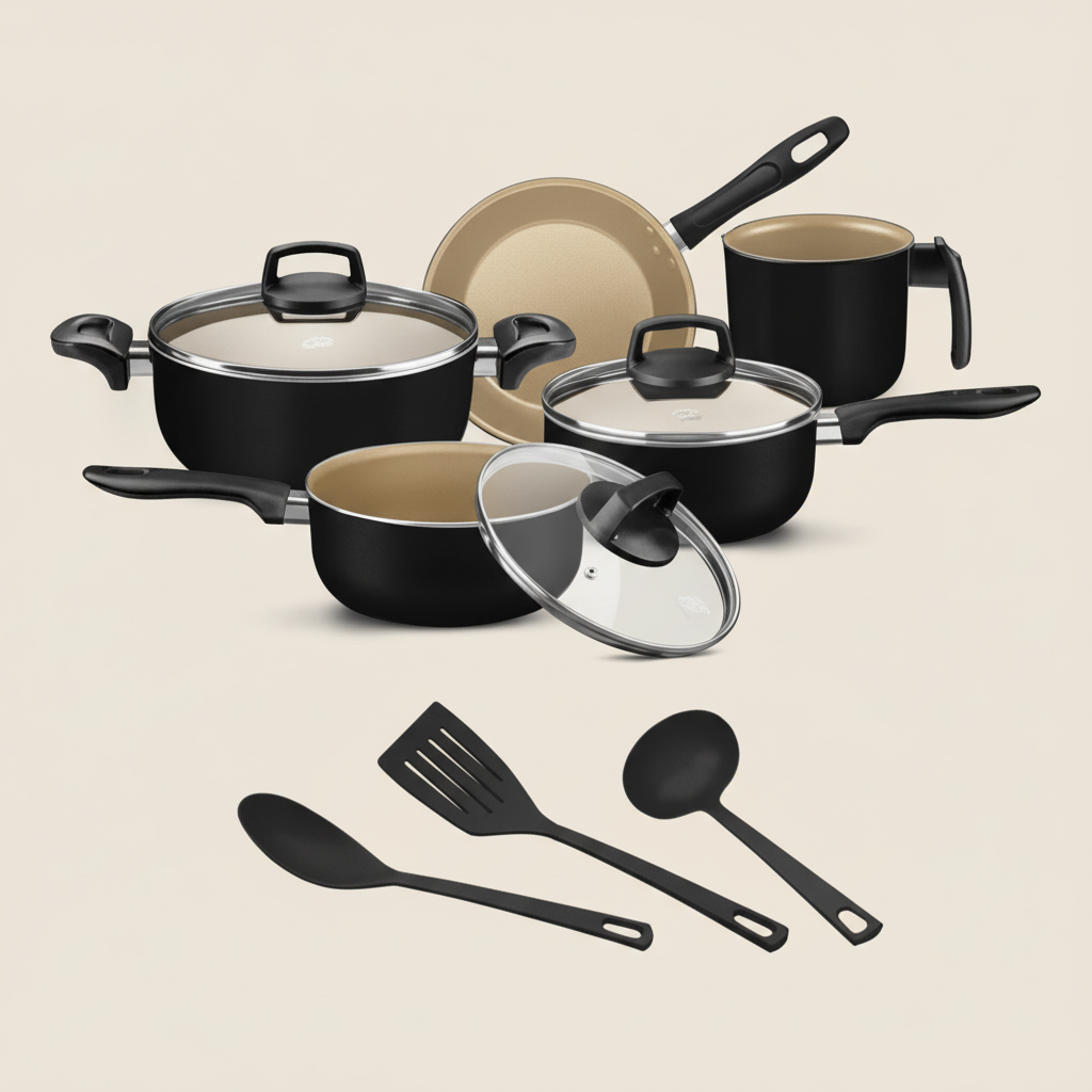 Jogo de Panelas 8 Peças Teflon Antiaderente Tampas de Vidro, Cozimento Rápido e Limpeza Fácil