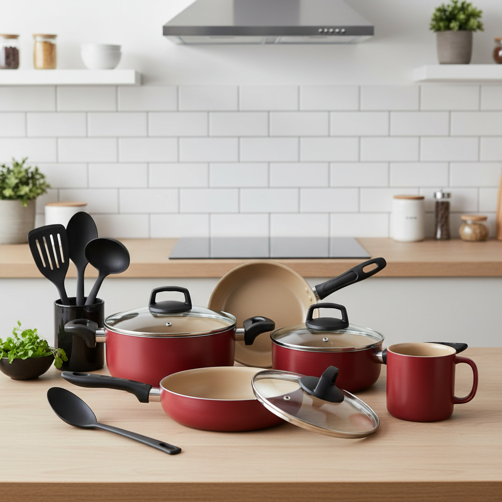 Jogo de Panelas 8 Peças Teflon Antiaderente Tampas de Vidro, Cozimento Rápido e Limpeza Fácil