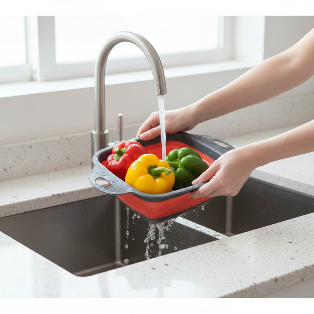 Escorredor Dobrável de Silicone Adeus Falta de Espaço e Bagunça na Pia!