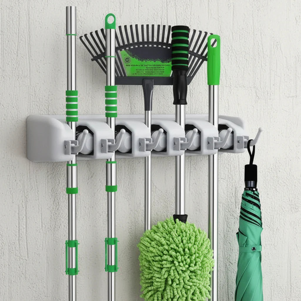 Organix – Organizador de Parede para Vassouras e Rodos com 6 Ganchos - Entrega Grátis