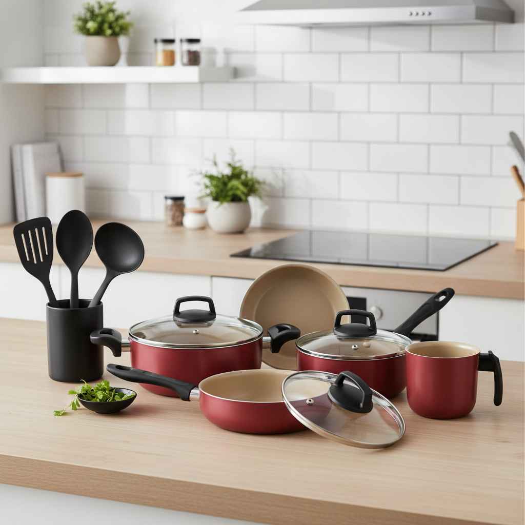 Jogo de Panelas 8 Peças Teflon Antiaderente Tampas de Vidro, Cozimento Rápido e Limpeza Fácil