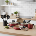 Jogo de Panelas 8 Peças Teflon Antiaderente Tampas de Vidro, Cozimento Rápido e Limpeza Fácil