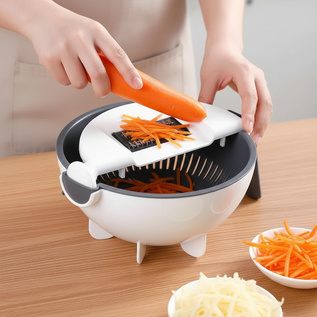 Ralador 9 em 1 com Escorredor e Descascador – Corte, Rale e Prepare Mais Rápido