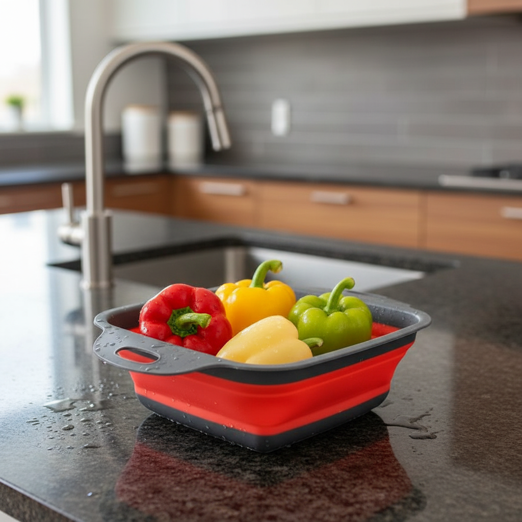 Escorredor Dobrável de Silicone Adeus Falta de Espaço e Bagunça na Pia!