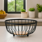 Fruteira de Mesa 2 Andares em Ferro e Bambu  Organizadora Multiuso Preta