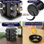 Chega de Bagunça na Cozinha! Porta Tempero Giratório Preto Premium com 6/8/9 Potes de Vidro Reforçado