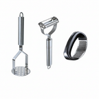 Kit 5 Peças Inox com Espremedor, Ralador 4 Faces e Amassador