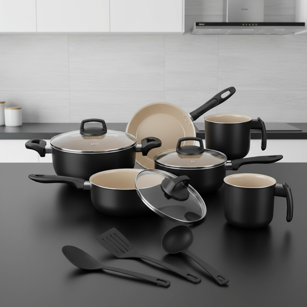 Jogo de Panelas 8 Peças Teflon Antiaderente Tampas de Vidro, Cozimento Rápido e Limpeza Fácil