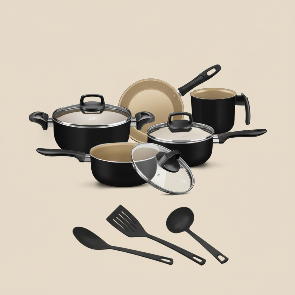 Jogo de Panelas 8 Peças Teflon Antiaderente Tampas de Vidro, Cozimento Rápido e Limpeza Fácil