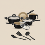 Jogo de Panelas 8 Peças Teflon Antiaderente Tampas de Vidro, Cozimento Rápido e Limpeza Fácil