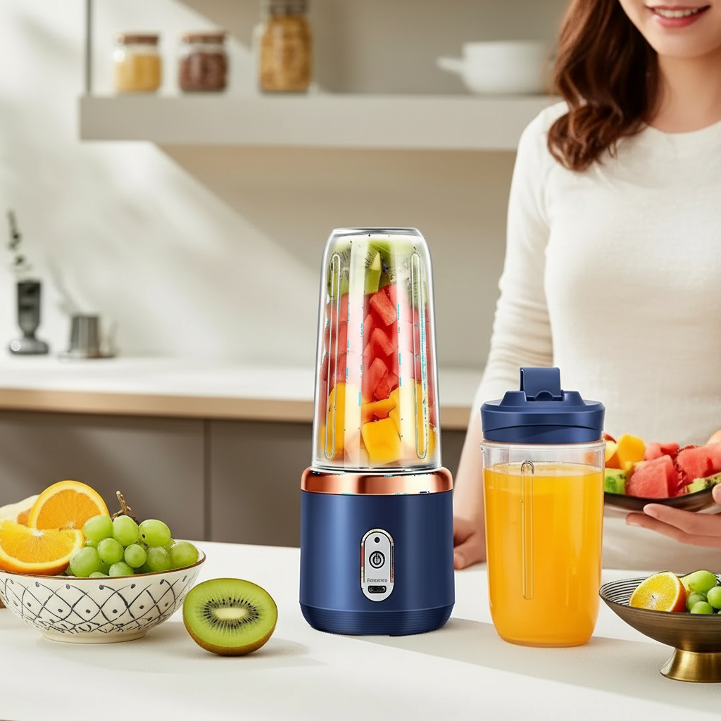 Mini Liquidificador Elétrico 6 Lâminas  Chega de Suco Fraco e Difícil de Fazer! Misture Tudo em Segundos Onde Estiver