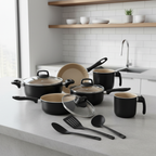 Jogo de Panelas 8 Peças Teflon Antiaderente Tampas de Vidro, Cozimento Rápido e Limpeza Fácil