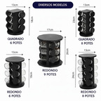 Chega de Bagunça na Cozinha! Porta Tempero Giratório Preto Premium com 6/8/9 Potes de Vidro Reforçado