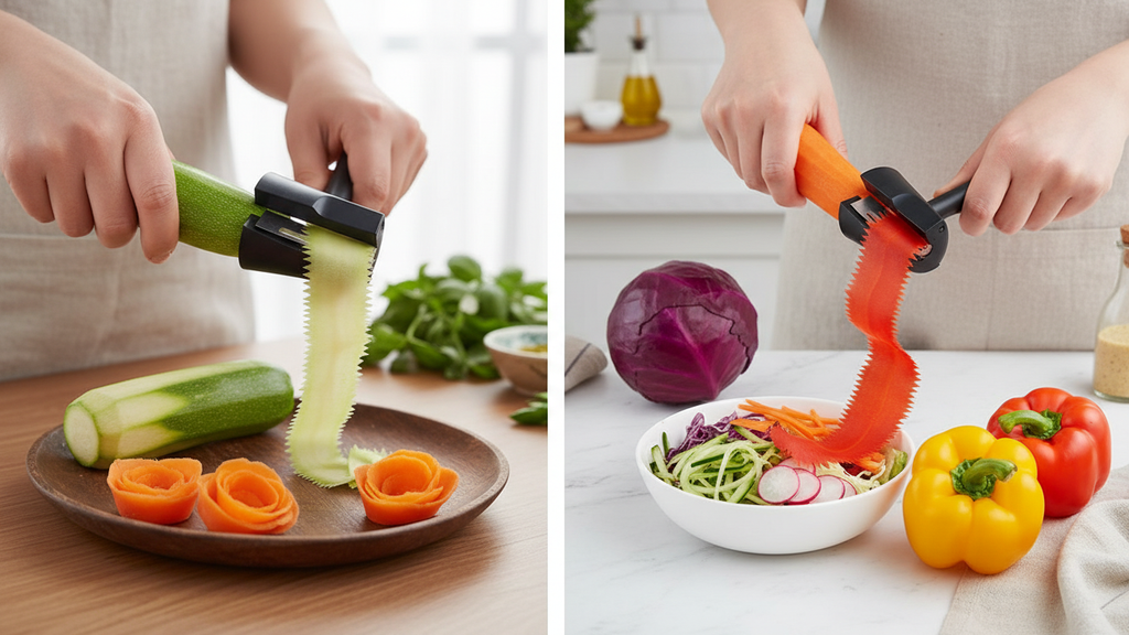 kit Ferramenta 2 em 1 para Saladas Espiralizador e Fatiador de Legumes em Aço Inoxidável