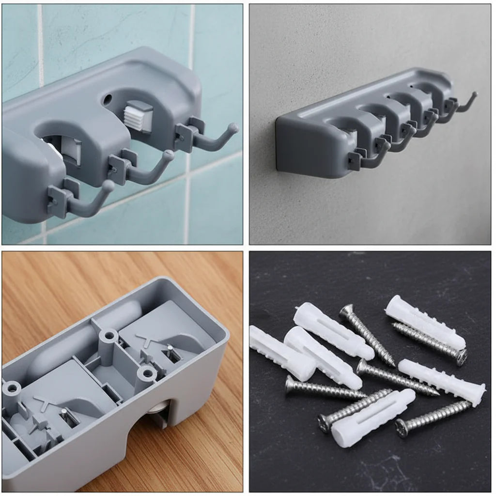 Organix – Organizador de Parede para Vassouras e Rodos com 6 Ganchos - Entrega Grátis