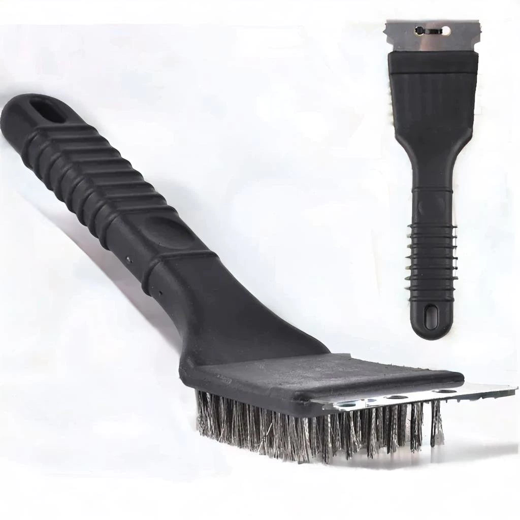 Kit 2 Escovas para Grelha com Cerdas de Aço e Raspador  Limpa Churrasqueira Multiuso