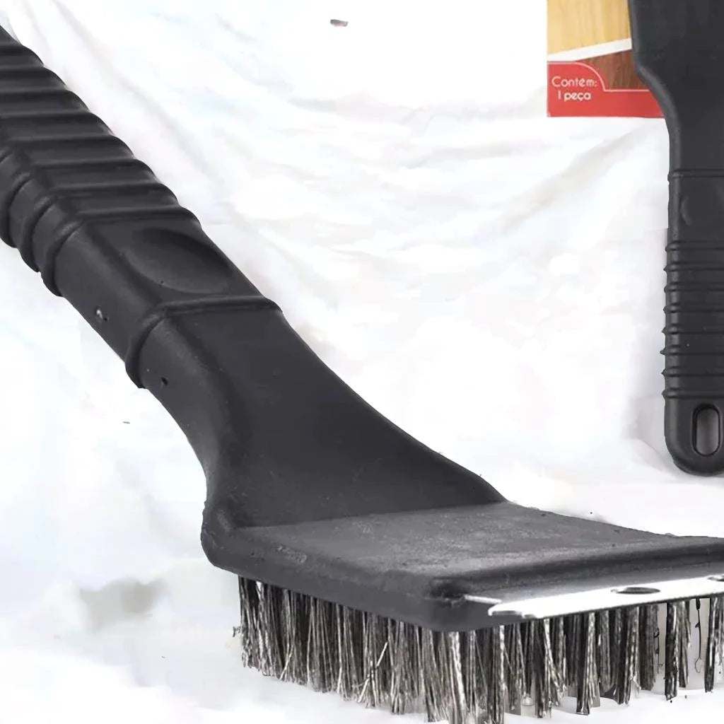 Kit 2 Escovas para Grelha com Cerdas de Aço e Raspador  Limpa Churrasqueira Multiuso