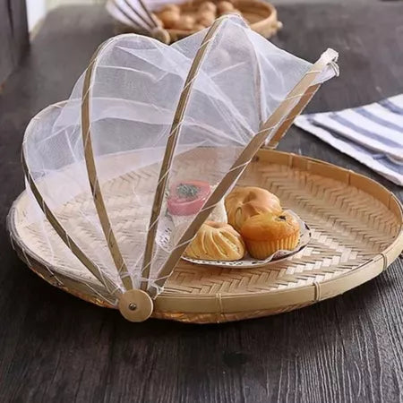 BambuFresh – Cesto de Bamboo com Cobertura de Tela Retrátil Protetor de Alimentos - Entrega Grátis