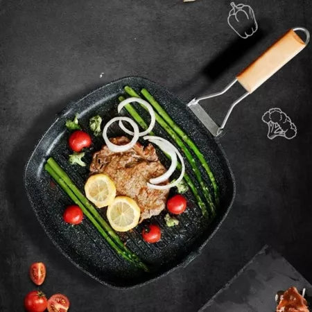 Frigideira Teflon Quadrada com Frisos Antiaderente Frangos Carnes