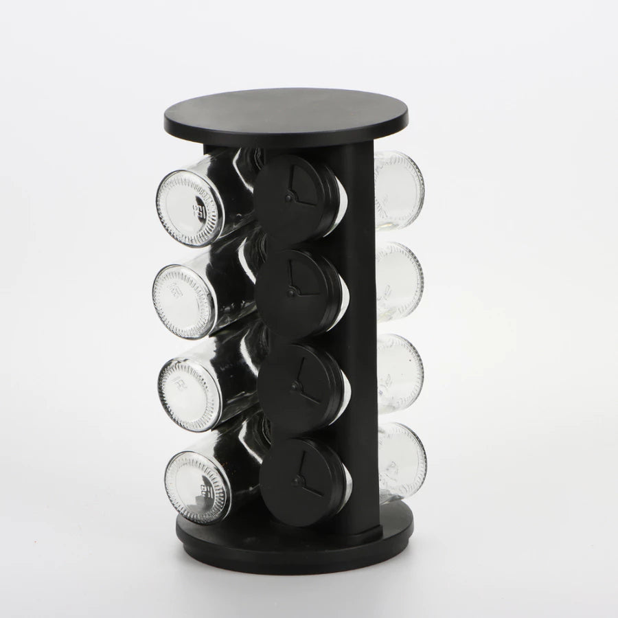 Chega de Bagunça na Cozinha! Porta Tempero Giratório Preto Premium com 6/8/9 Potes de Vidro Reforçado