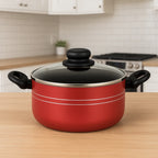 Caçarola Antiaderente Cereja/Preto com Tampa de Vidro