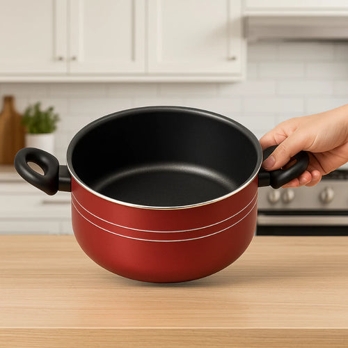 Caçarola Antiaderente Cereja/Preto com Tampa de Vidro