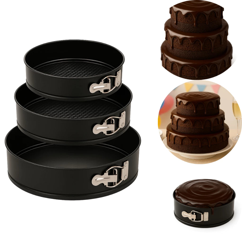 Kit 3 Formas Redondas Antiaderentes com Fundo Removível –Bolo, Torta e Cheesecake