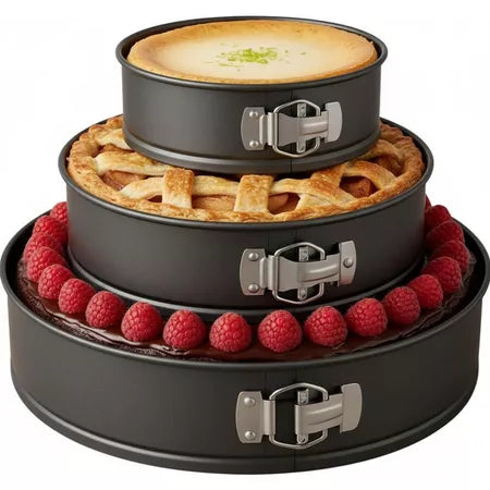 Kit 3 Formas Redondas Antiaderentes com Fundo Removível –Bolo, Torta e Cheesecake
