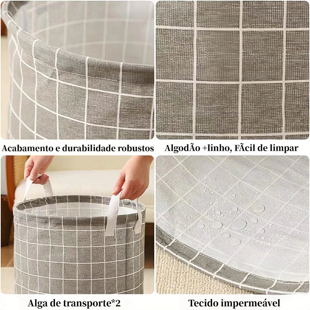 Cesto Organizador de Roupa Dobrável em Tecido Resistente  Ideal para Casa Quarto e Lavanderia