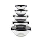 Kit 5 Bowls de Vidro com Tampa Hermética Micro-ondas, Geladeira e Freezer Empilhável